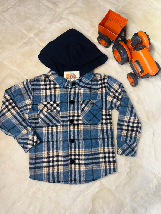 Blue Plaid Hooded Shacket