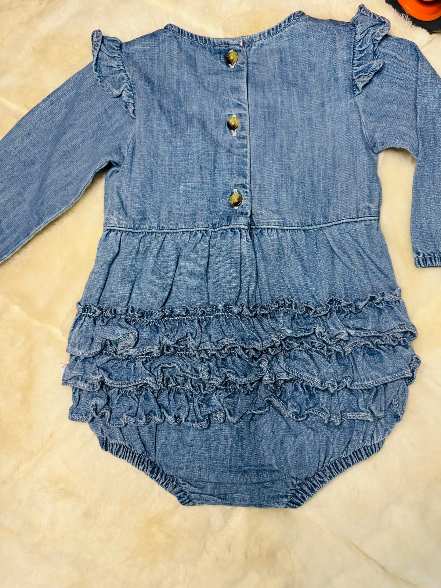 Denim Bubble Ruffle Romper
