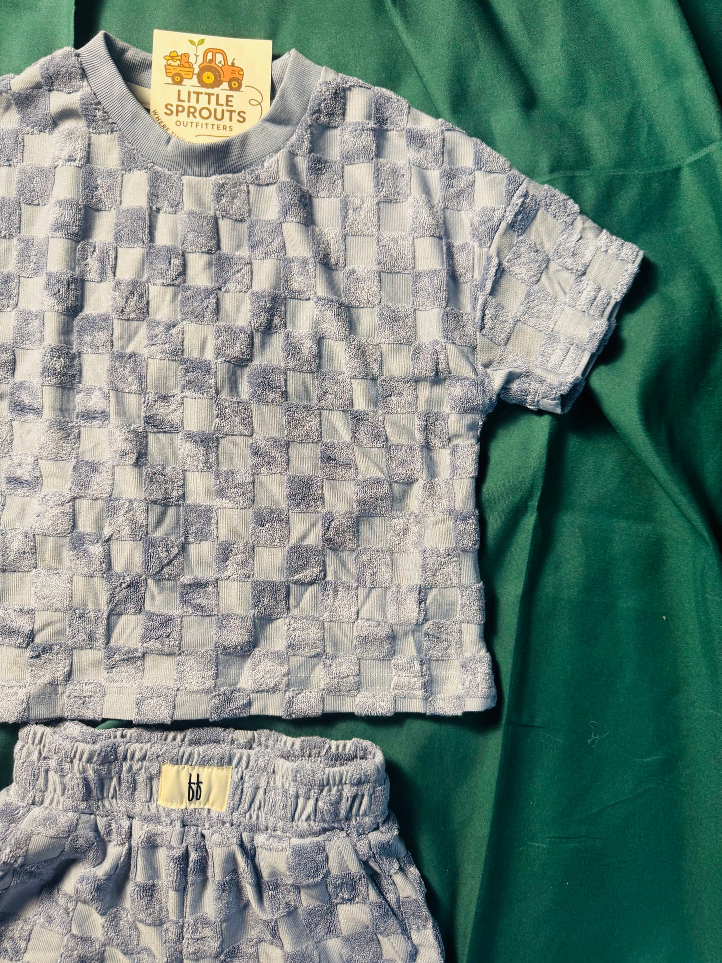 Sky Blue Terry Checkered 2pc Lounge Set | Boys