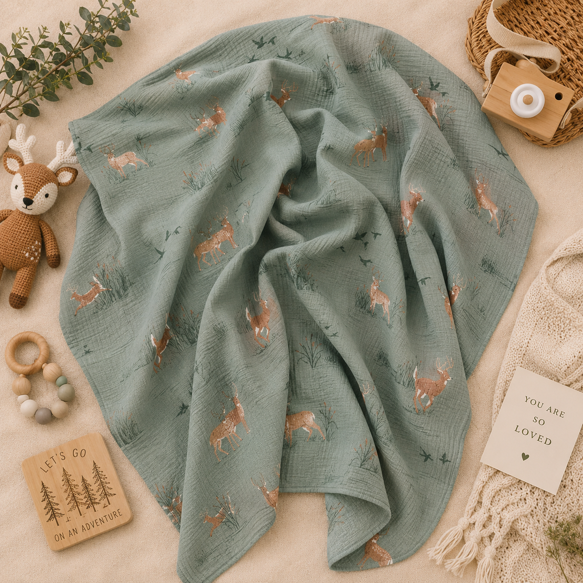 Woodland Buck Muslin Swaddle | 47x47