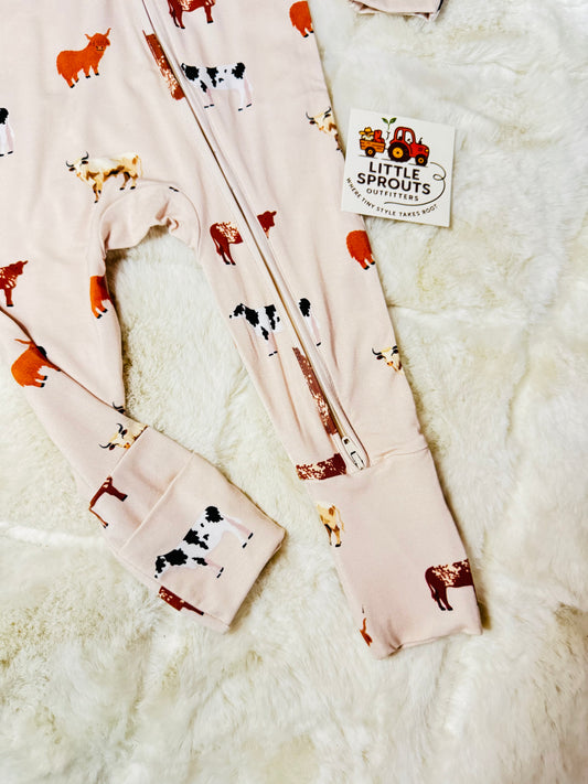 Oatmeal Cow Zipper Pajama