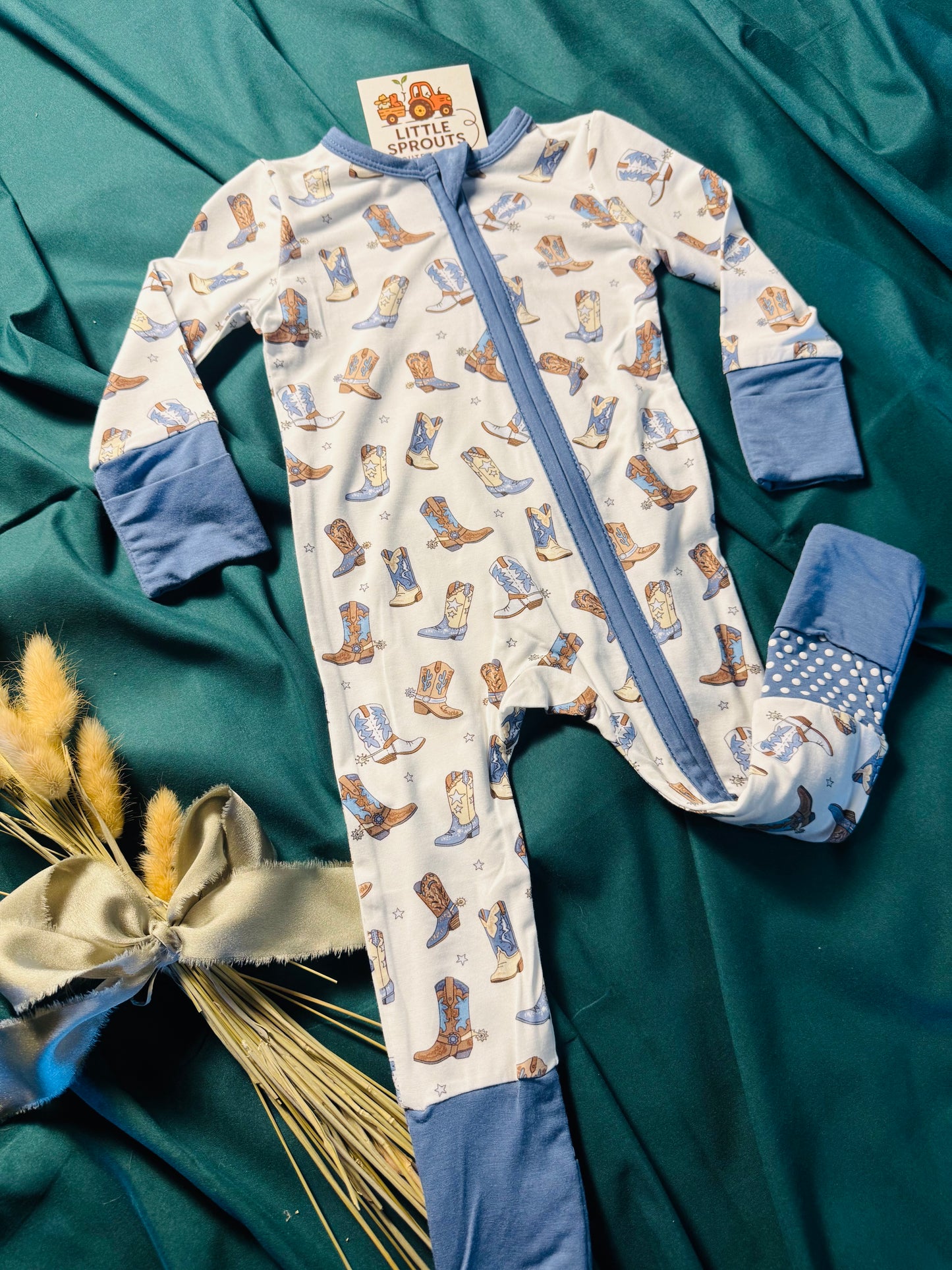 Blue Boot Bamboo Zip Romper | Boys