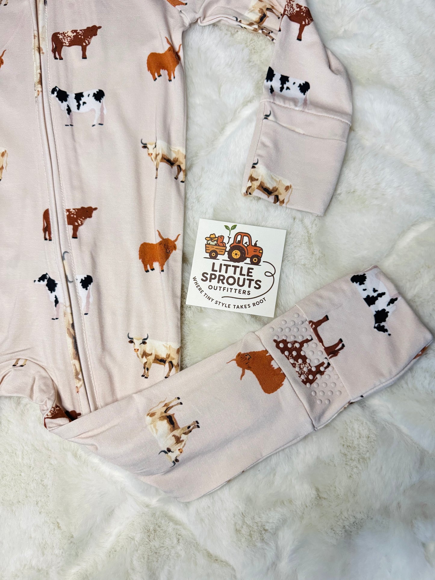 Oatmeal Cow Zipper Pajama