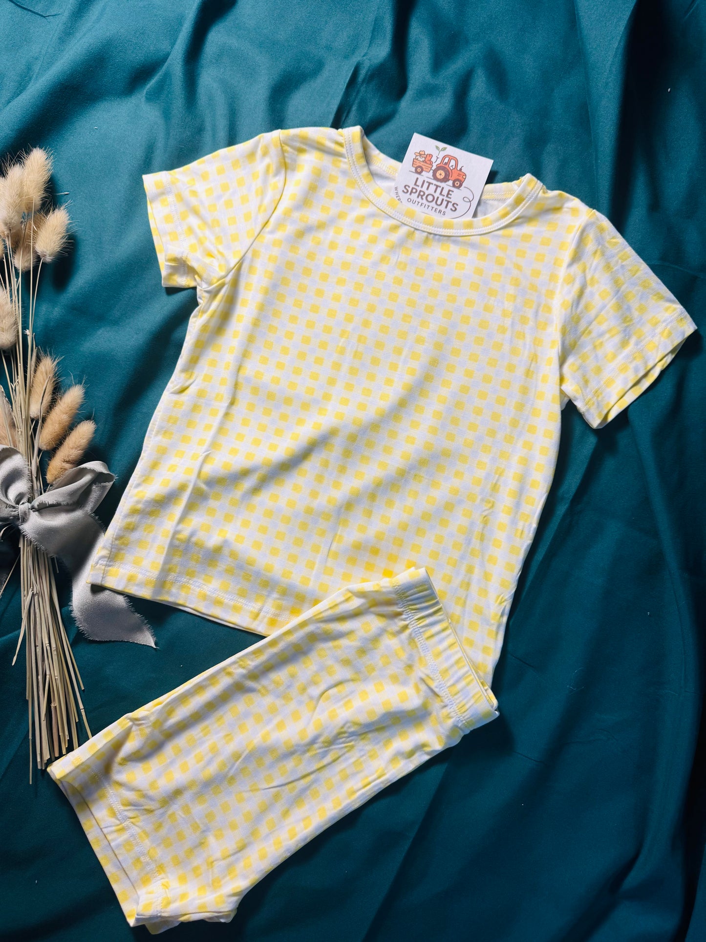 Citron Yellow Gingham Bamboo 2pc Set