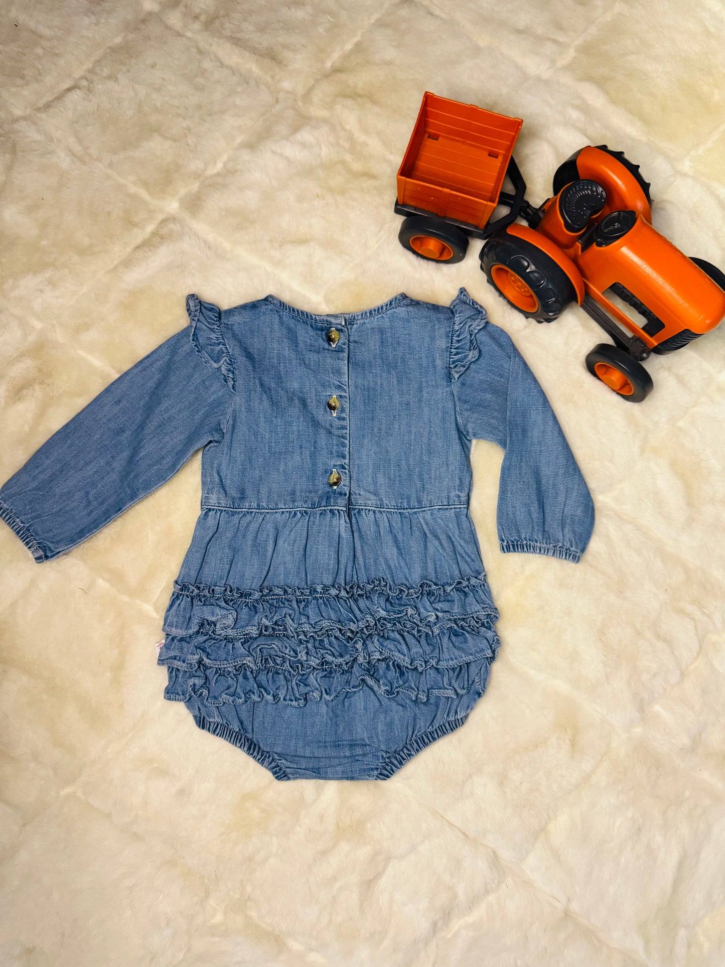 Denim Bubble Ruffle Romper
