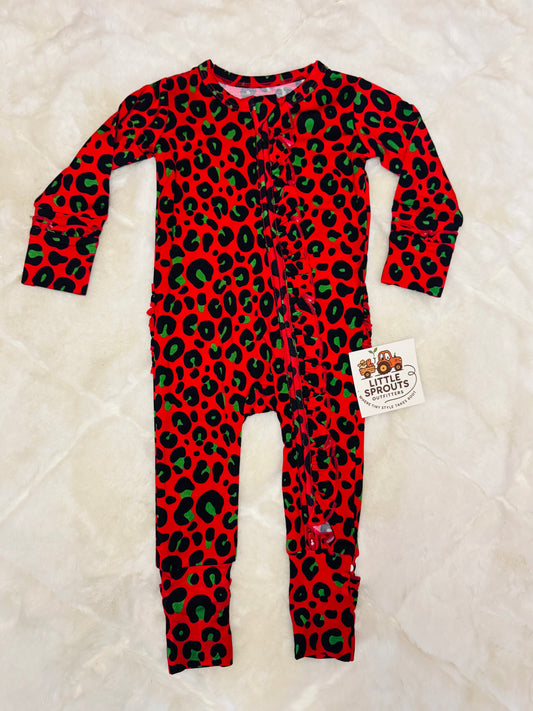 Leopard Ruffle Zip Pajamas