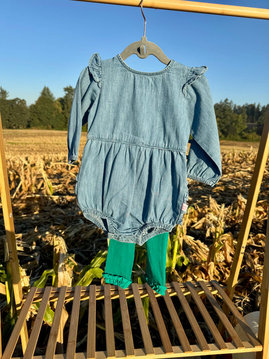 Denim Bubble Ruffle Romper