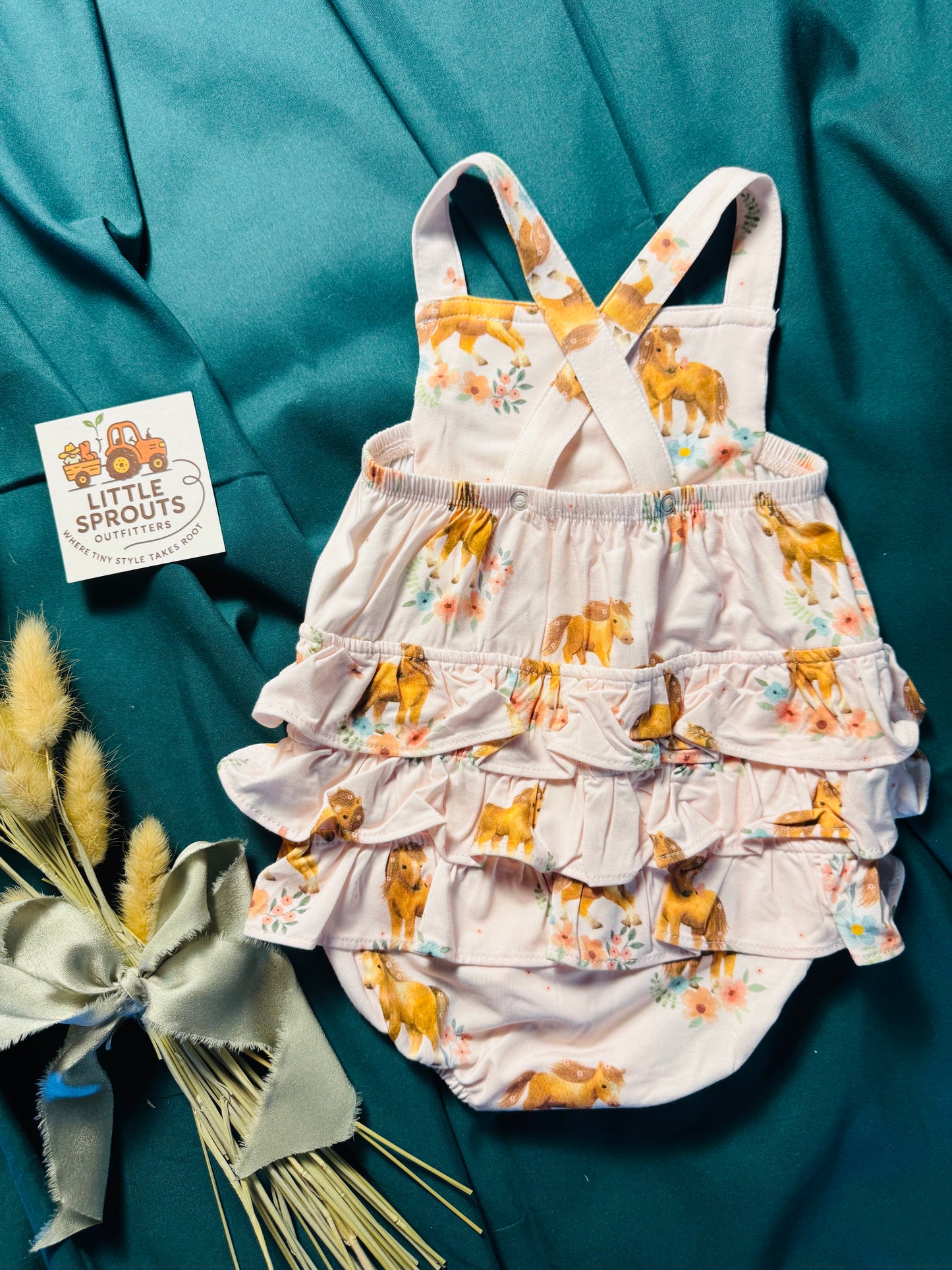Pink Ponies Ruffle Sunsuit | Girls