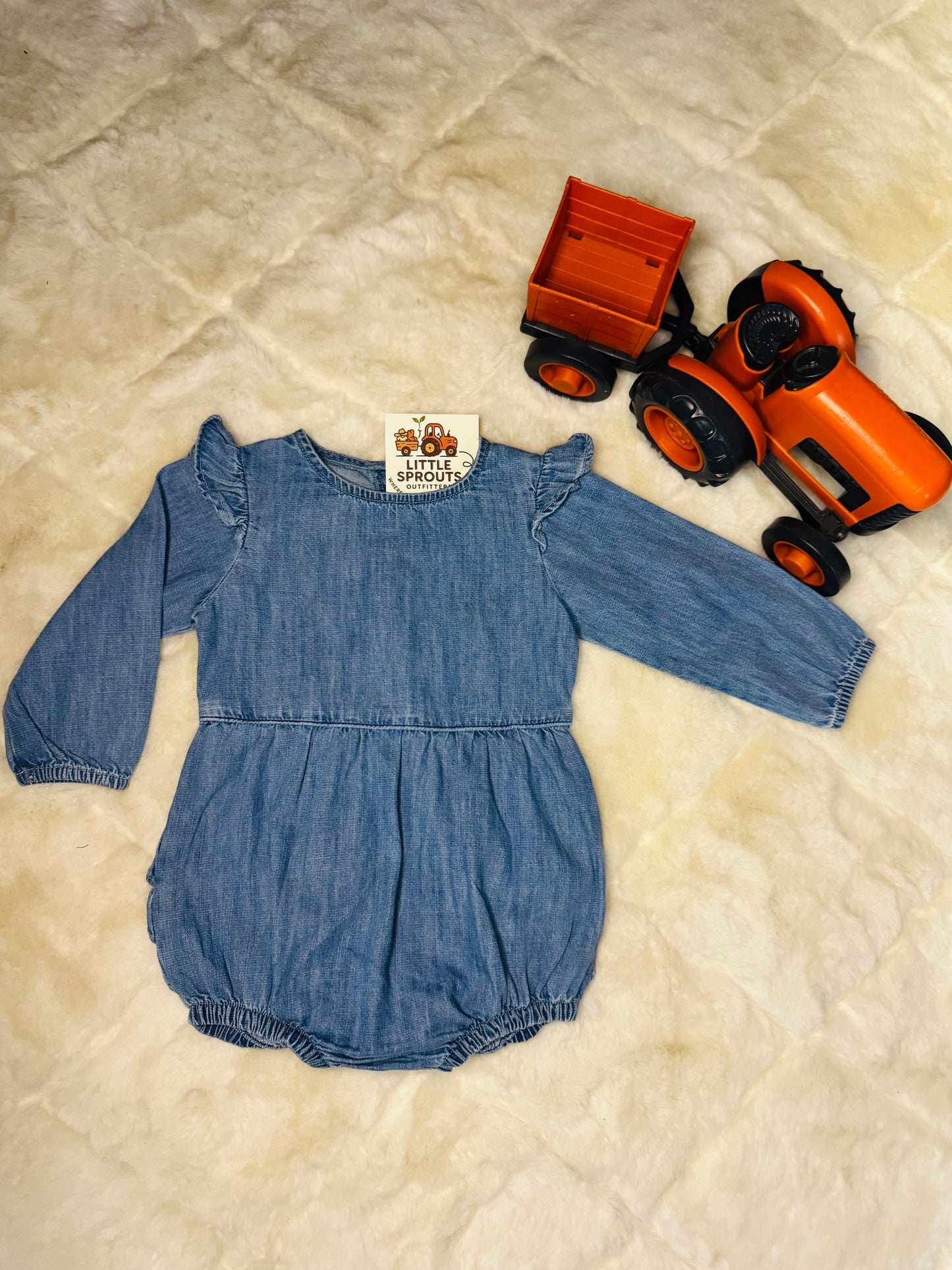 Denim Bubble Ruffle Romper