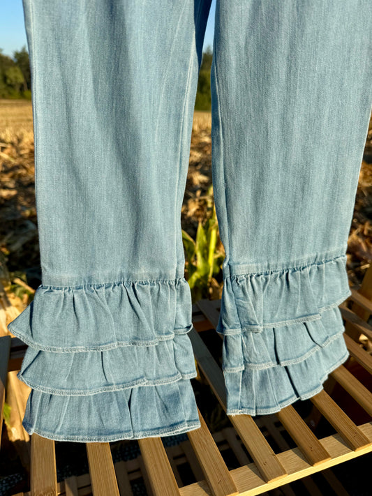 Denim Ruffle Flare Pants