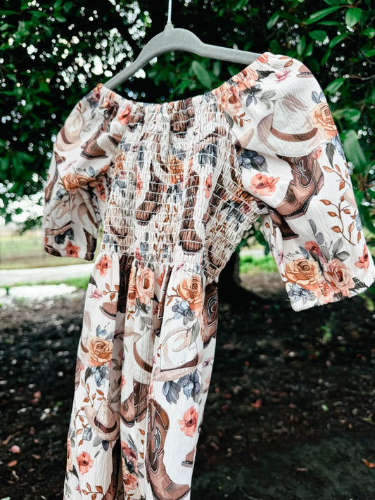 Floral Boot Western Dress | Girls
