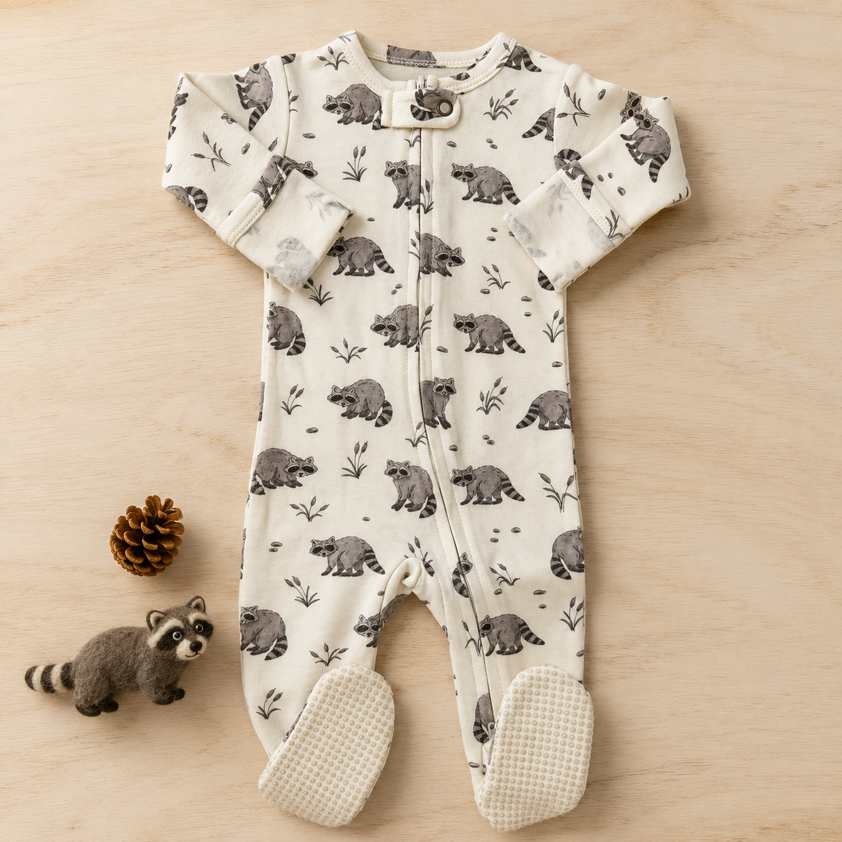 Raccoon Organic Cotton Zip Pajamas