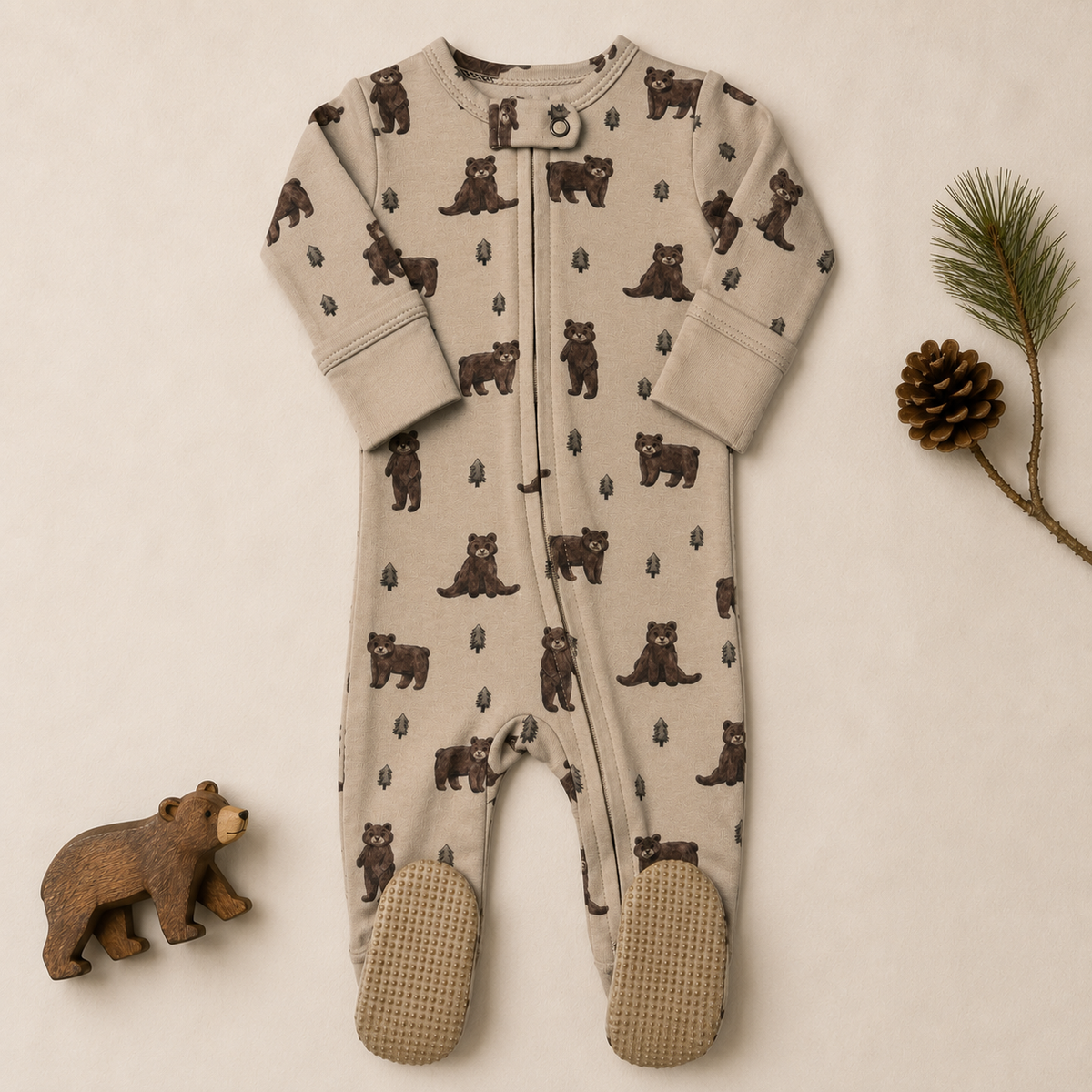 Black Bear Organic Cotton Zip Pajamas