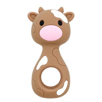 Cow Silicone Teether Rattle | Brown & White