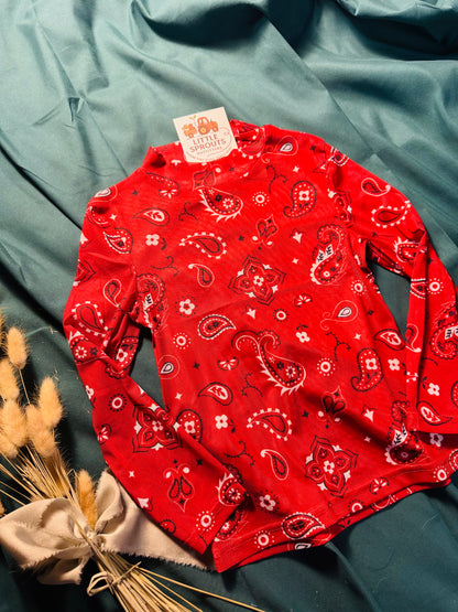 Red Paisley Mesh Top | Girls