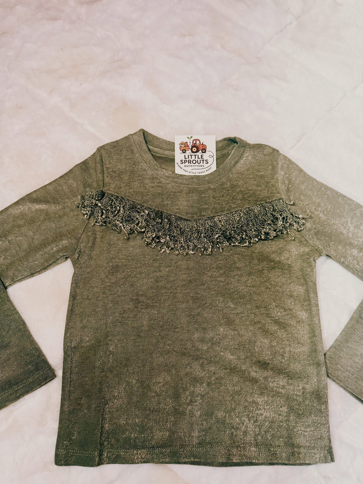 Olive Fringed Top