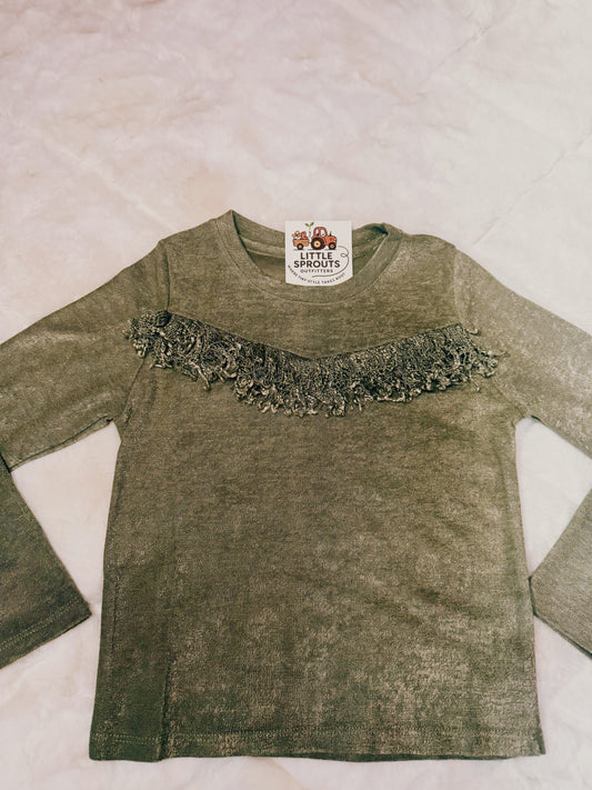 Olive Fringed Top