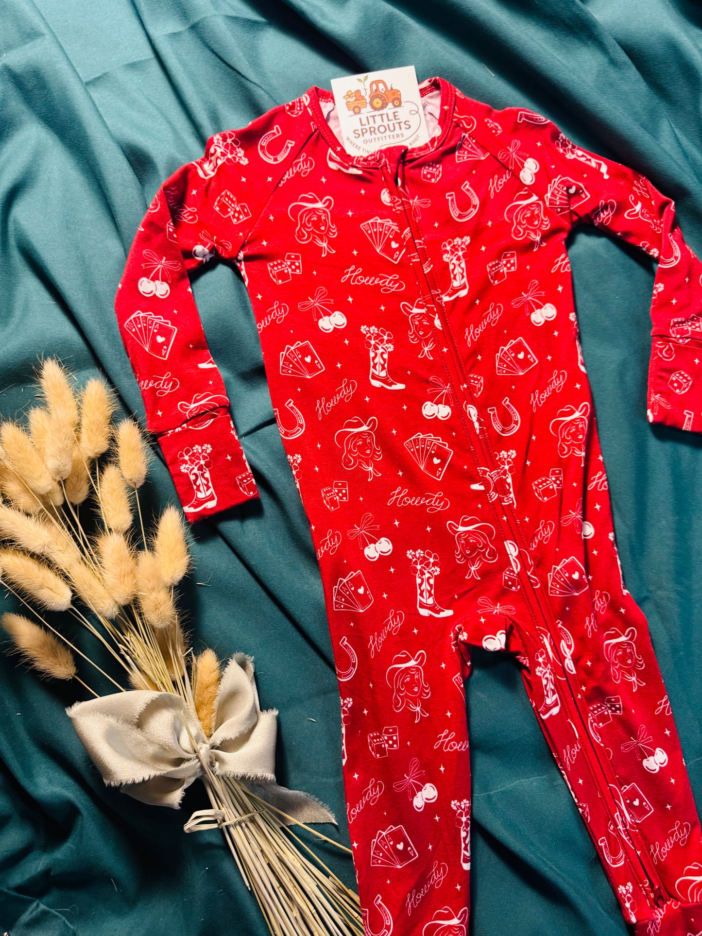 Red Cowgirl Cherry Heart Bamboo Zip Pajama | Girls