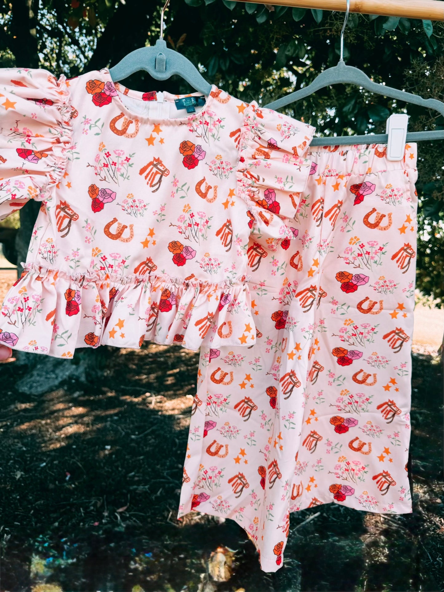 Floral Pony Ruffle Pant Set | Girls