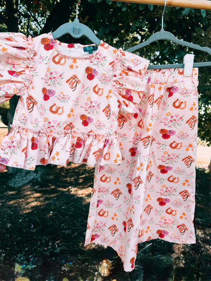 Floral Pony Ruffle Pant Set | Girls