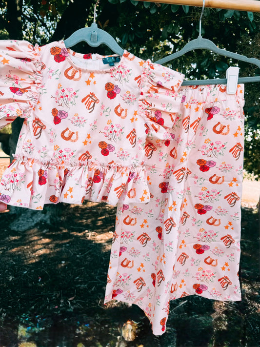 Floral Pony Ruffle Pant Set | Girls