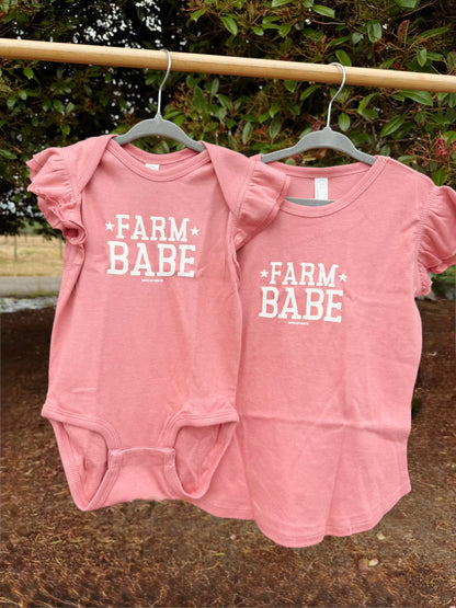 Farm Babe Ruffle Sleeve Graphic Tee & Onesie | Girls