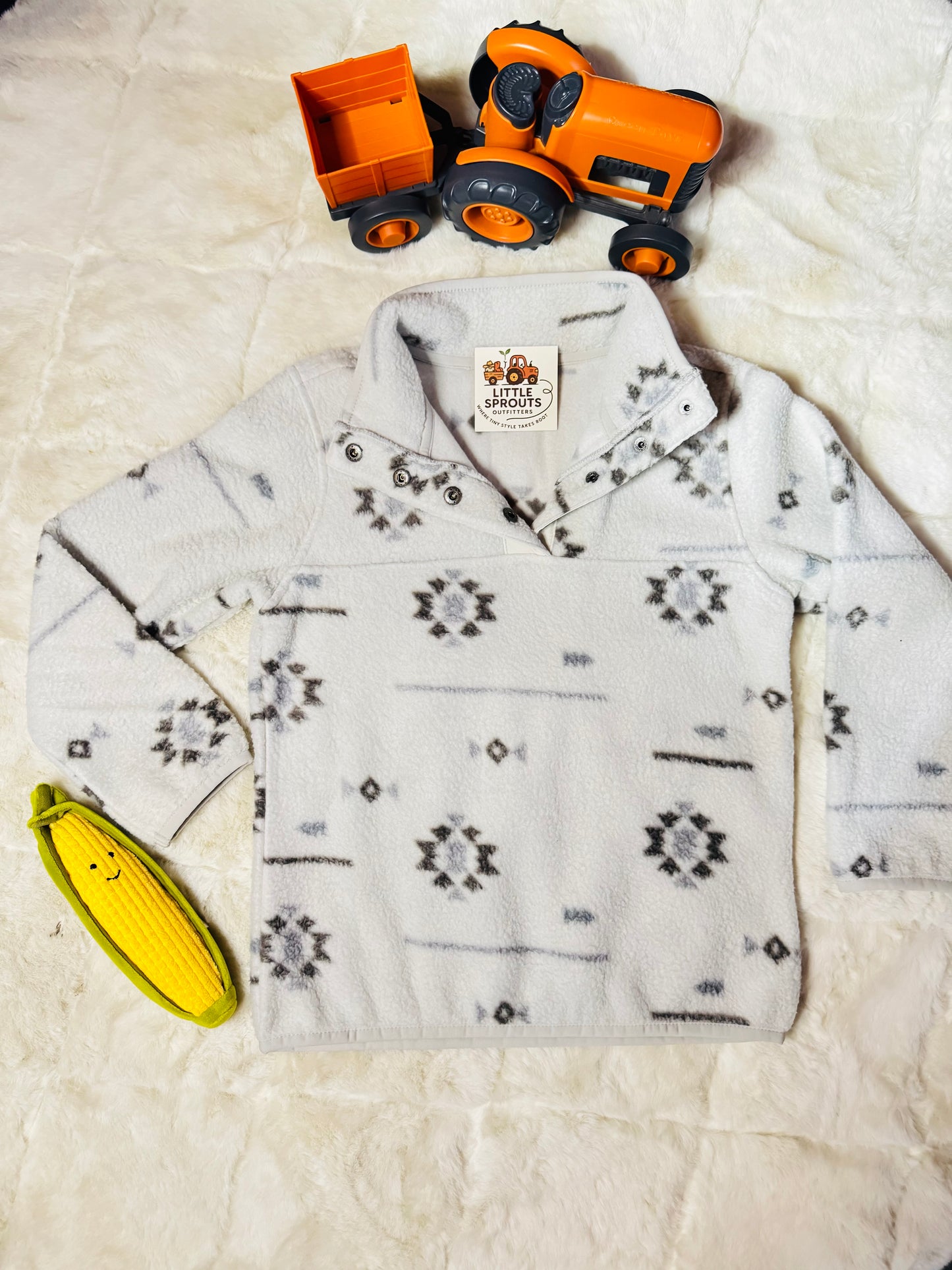 White Aztec Fleece 1/4 Snap