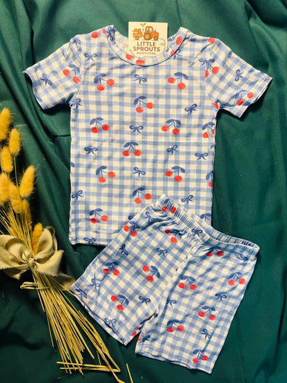 Red Cherry Gingham Bamboo 2pc Set | Girls