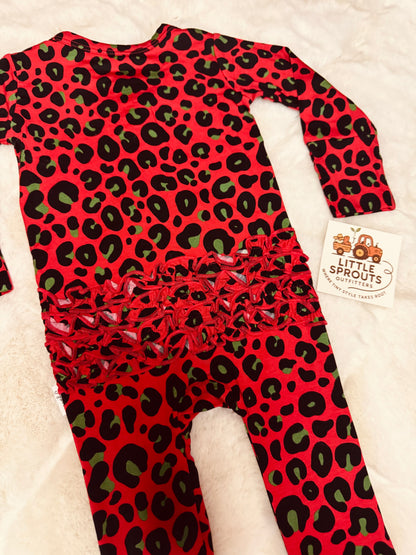 Leopard Ruffle Zip Pajamas