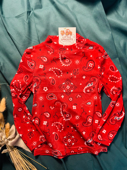 Red Paisley Mesh Top | Girls