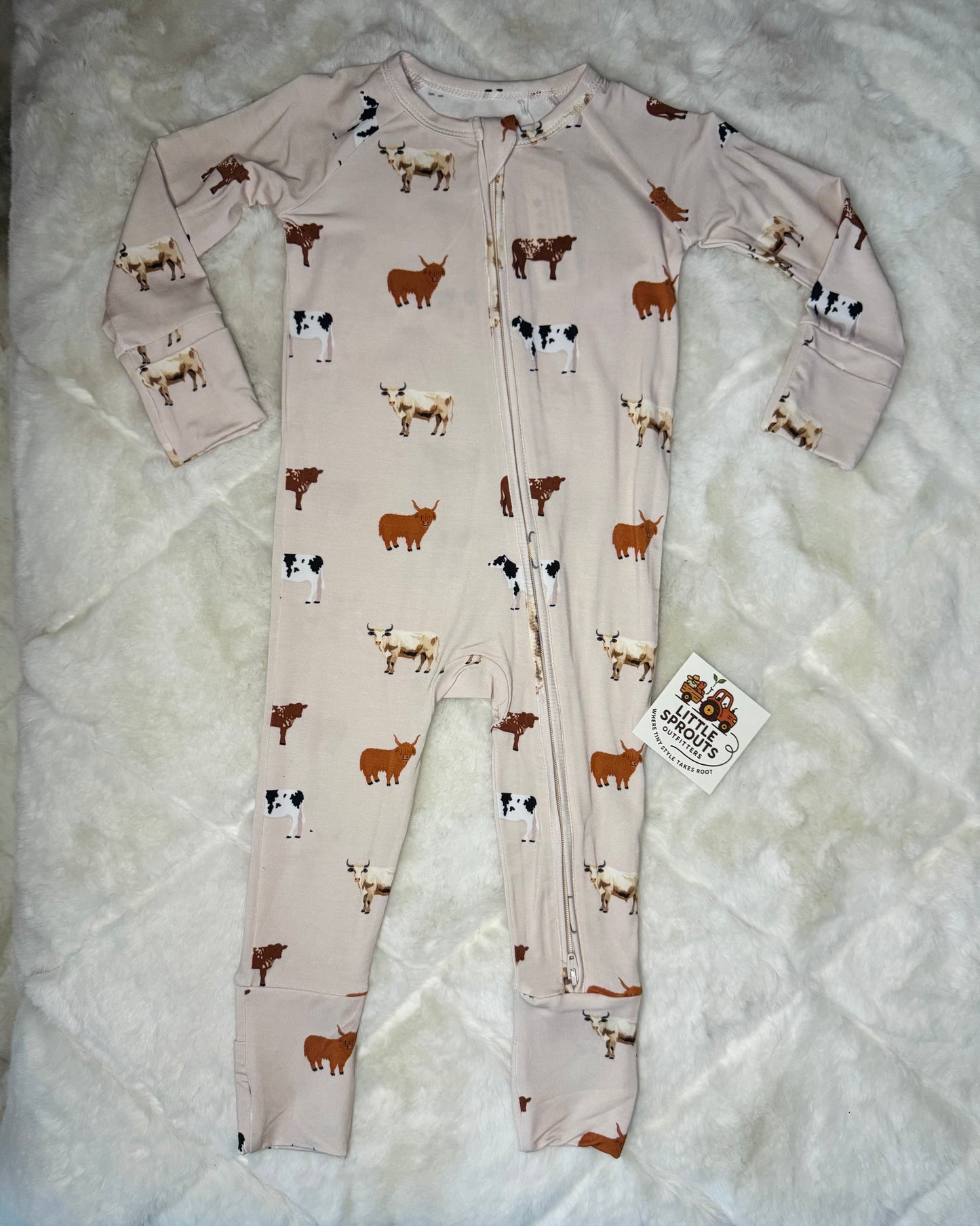 Oatmeal Cow Zipper Pajama