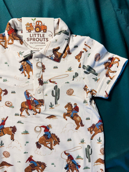 Buckaroo Cowboy Shortie Polo Romper | Boys