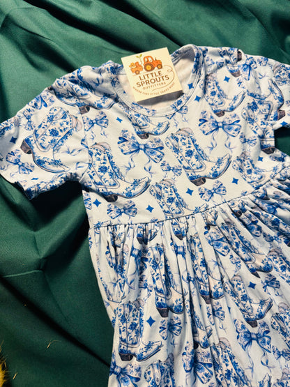Blue Boot Bamboo Western Dress | Girls