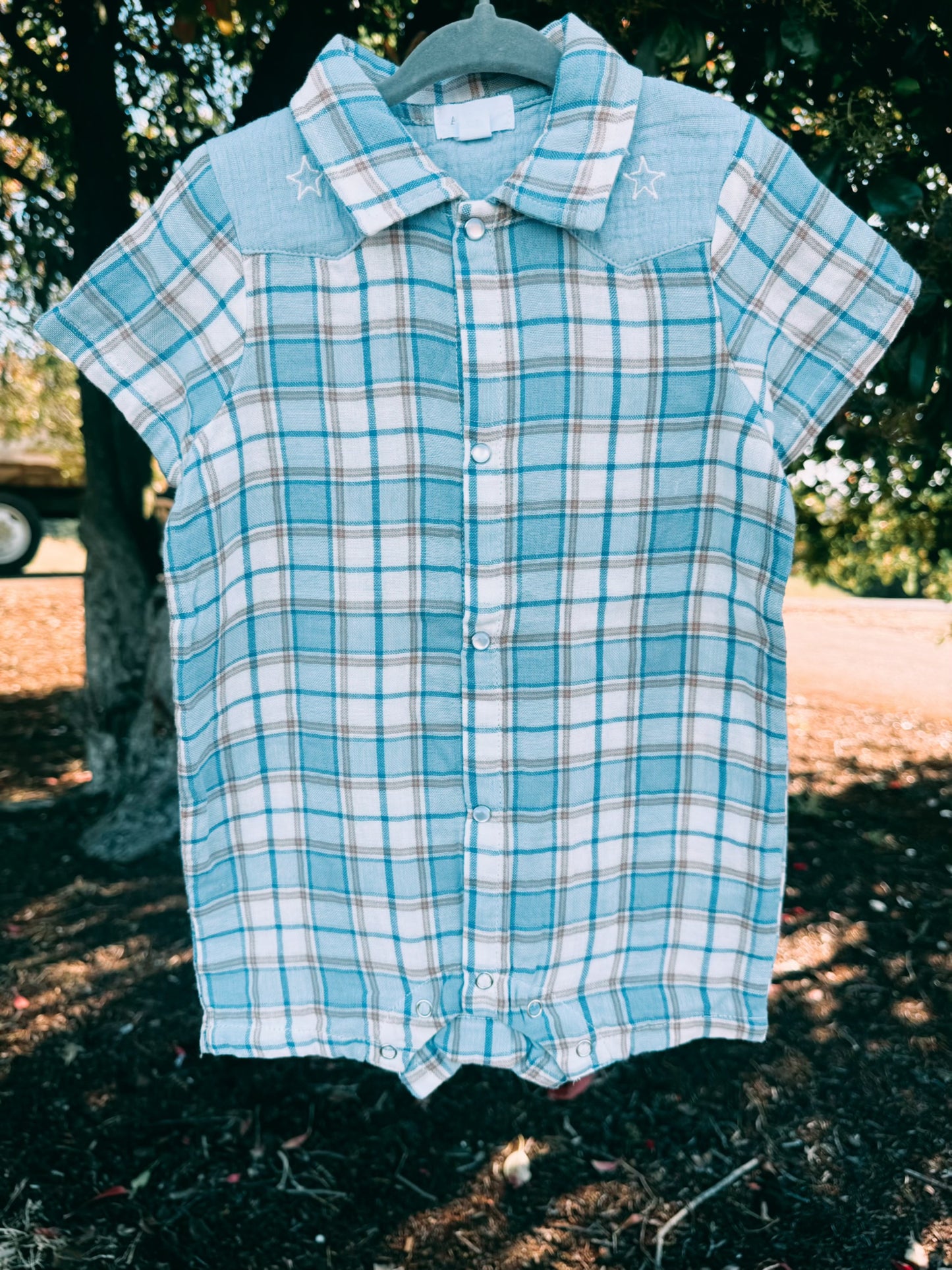 Western Muslin Plaid Pearl Snap Shortie | Boys