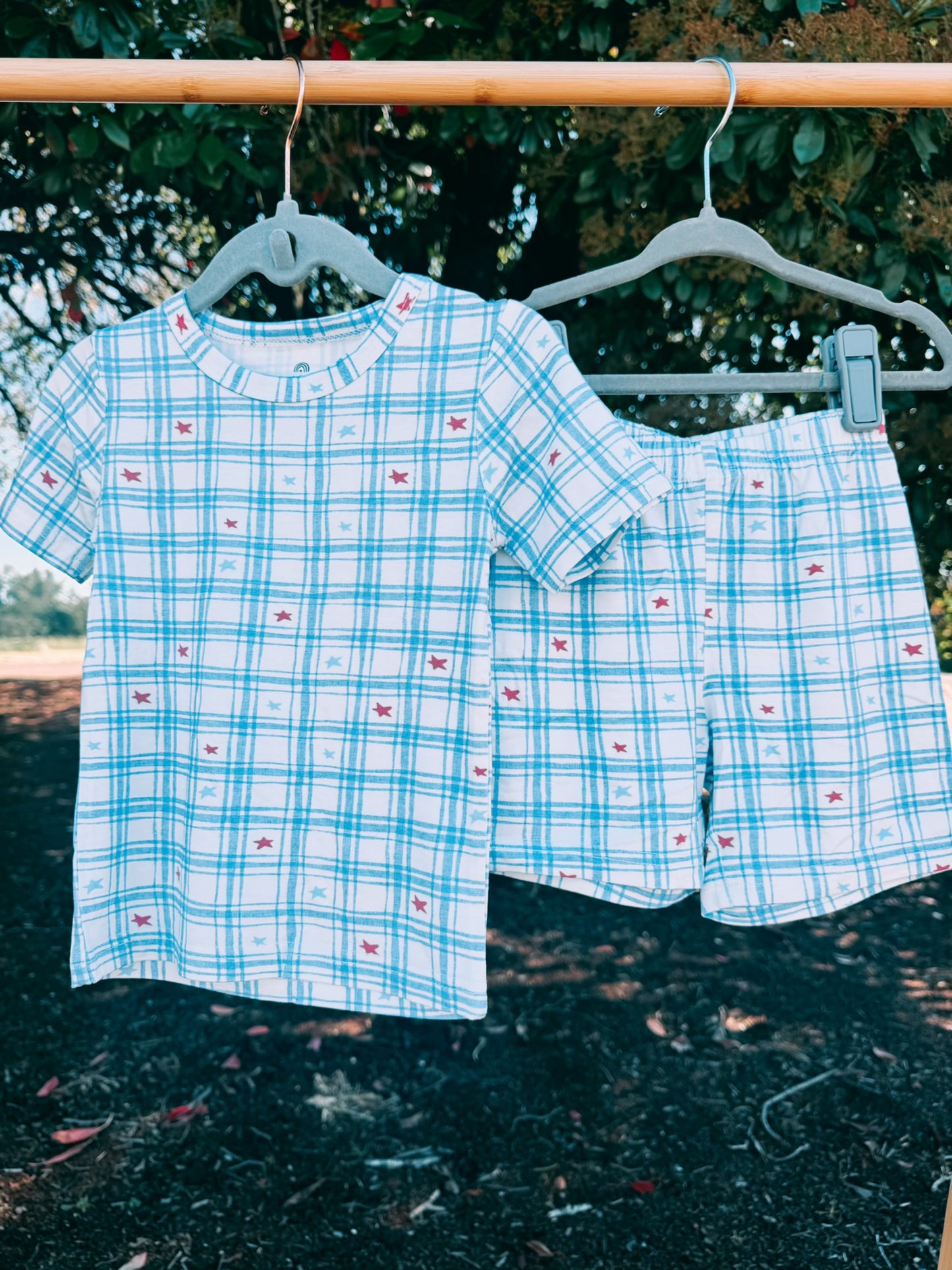 Blue Gingham Star Bamboo 2pc Set | Boys