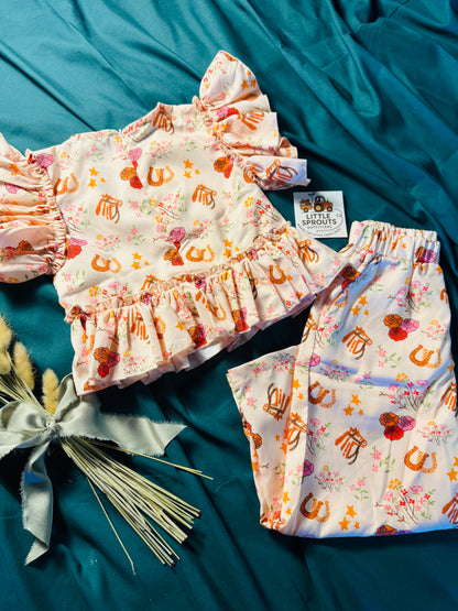 Floral Pony Ruffle Pant Set | Girls