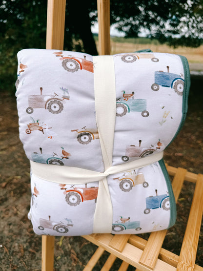 Farm Fun Tractor Quilted Bamboo Blanket