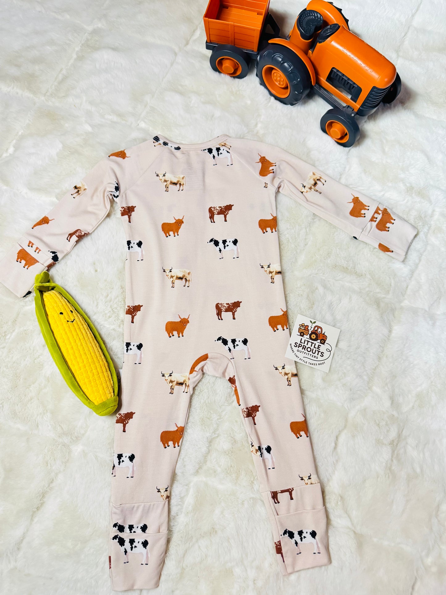 Oatmeal Cow Zipper Pajama