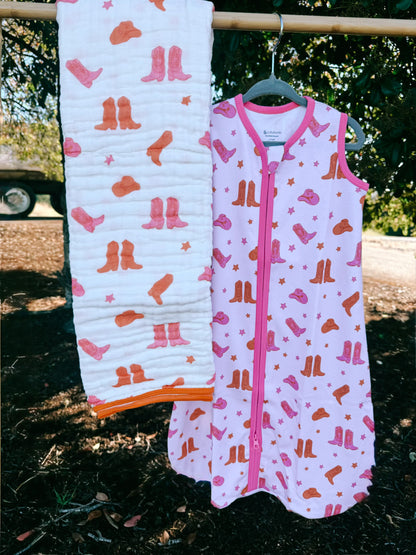 Pink Boots Muslin Cotton Blanket