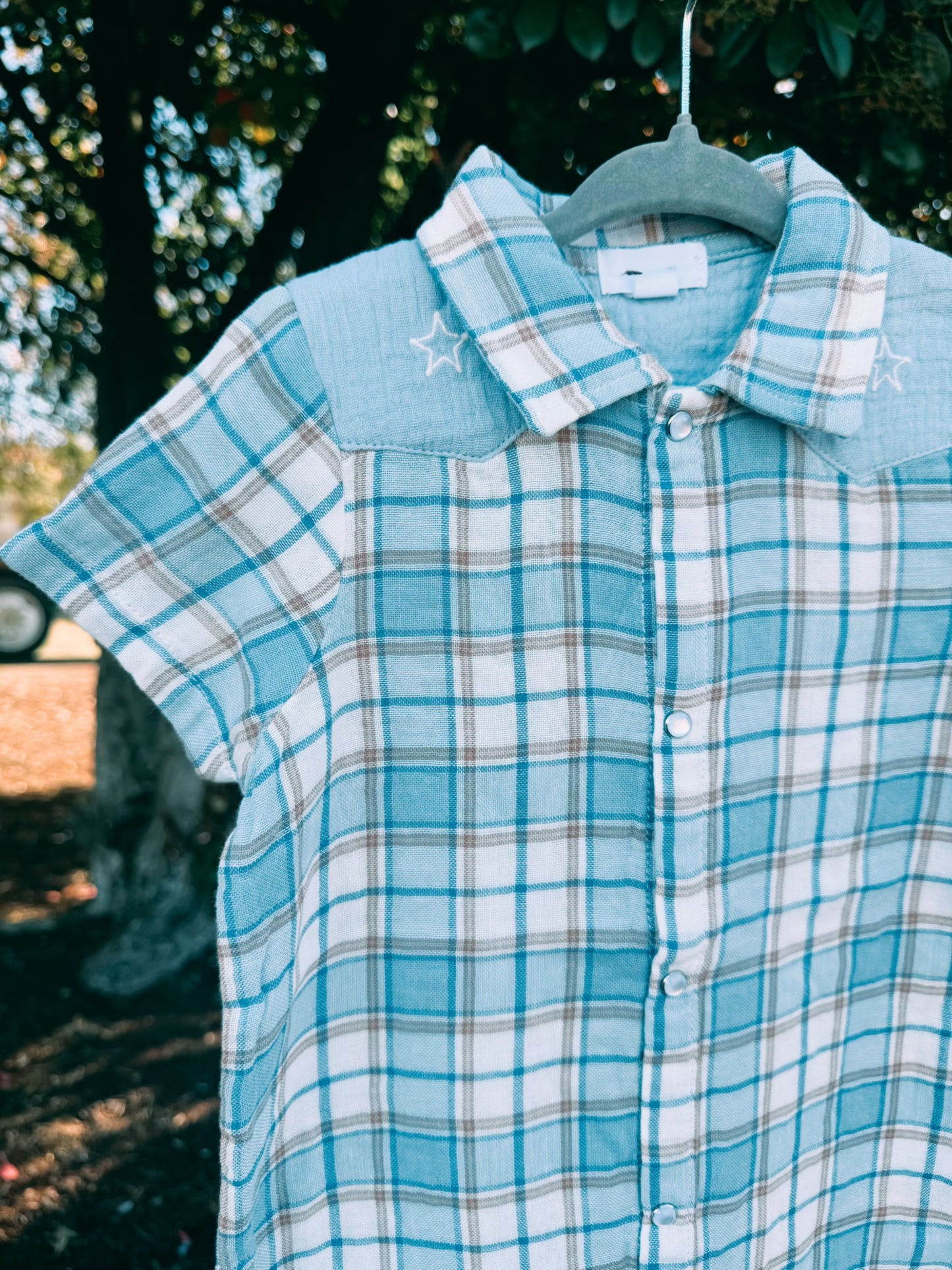 Western Muslin Plaid Pearl Snap Shortie | Boys