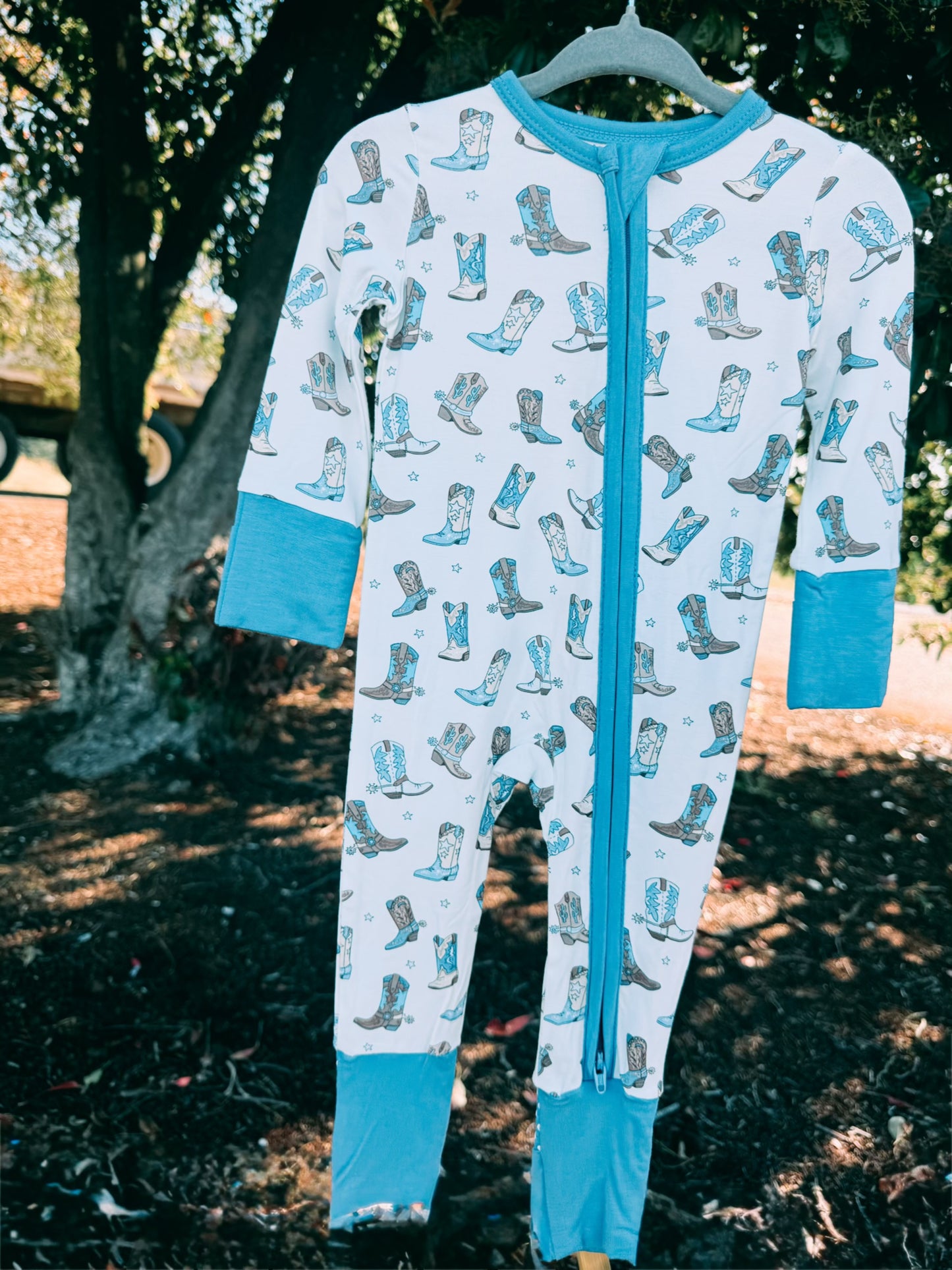 Blue Boot Bamboo Zip Romper | Boys
