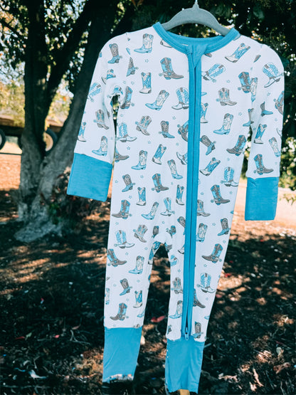 Blue Boot Bamboo Zip Romper | Boys