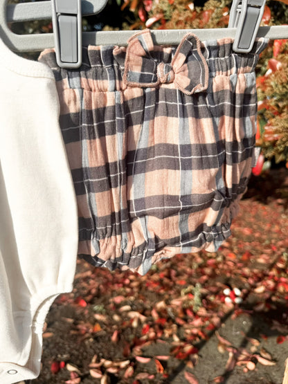 Cream Onesie + Trailside Plaid Bloomer Set