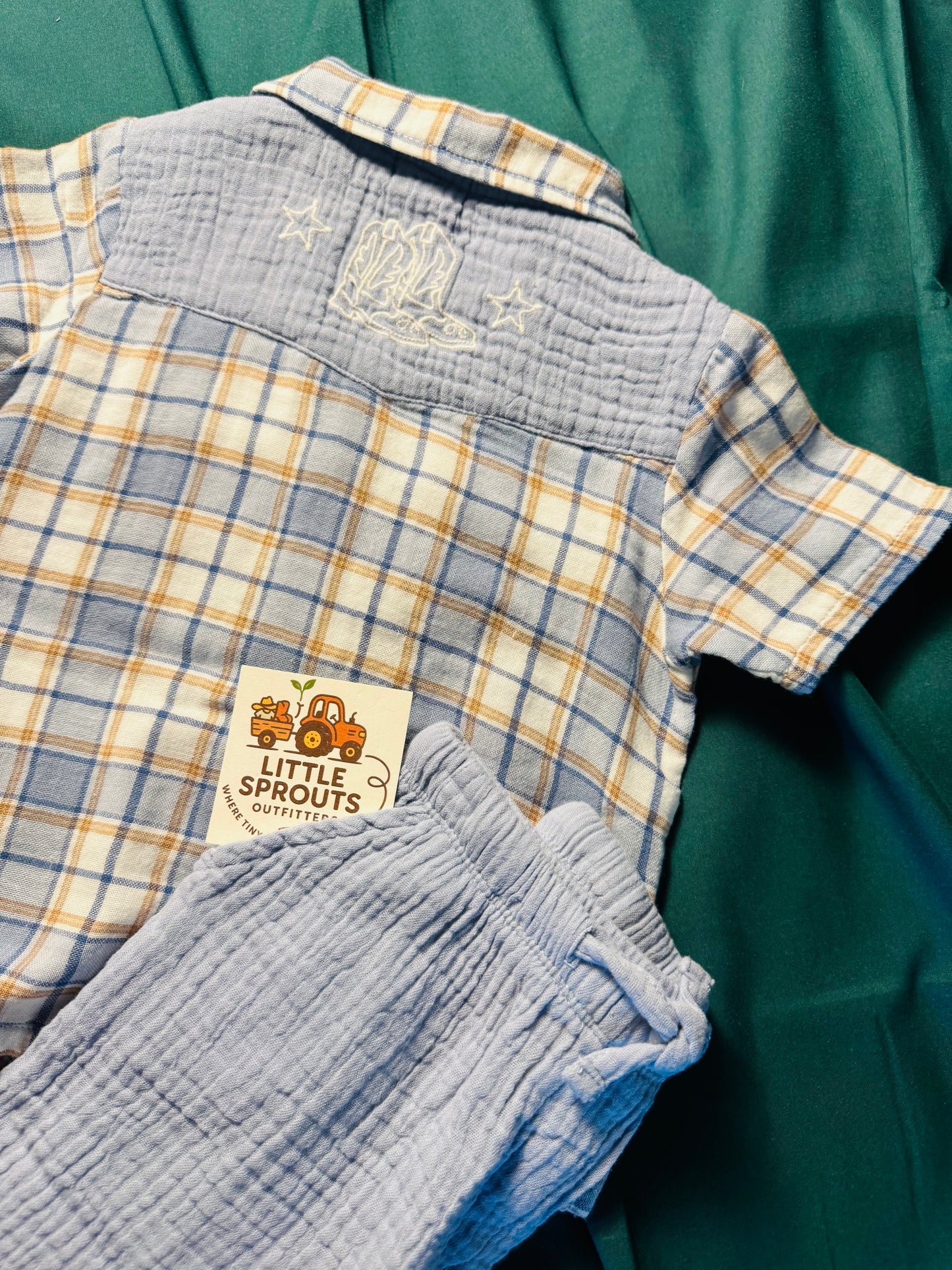 Western Plaid Pearl Snap Shirt & Shorts Outfit | Boys