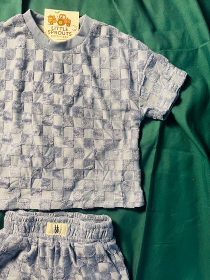 Sky Blue Terry Checkered 2pc Lounge Set | Boys