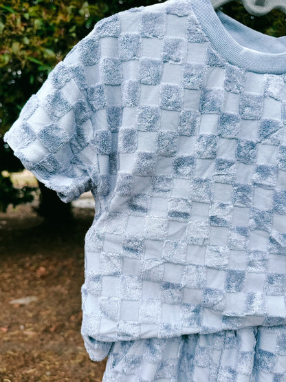 Sky Blue Terry Checkered 2pc Lounge Set | Boys