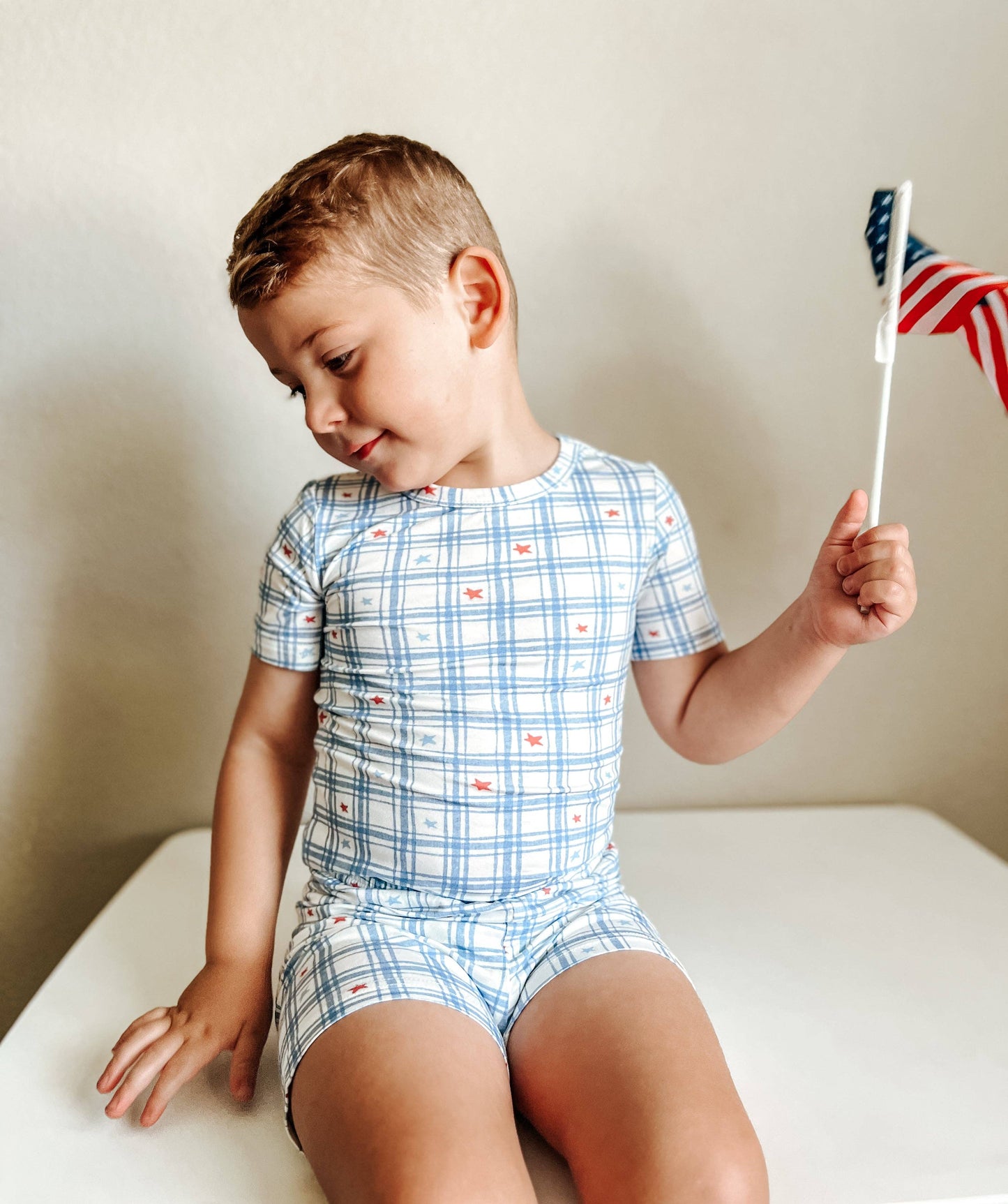 Blue Gingham Star Bamboo 2pc Set | Boys