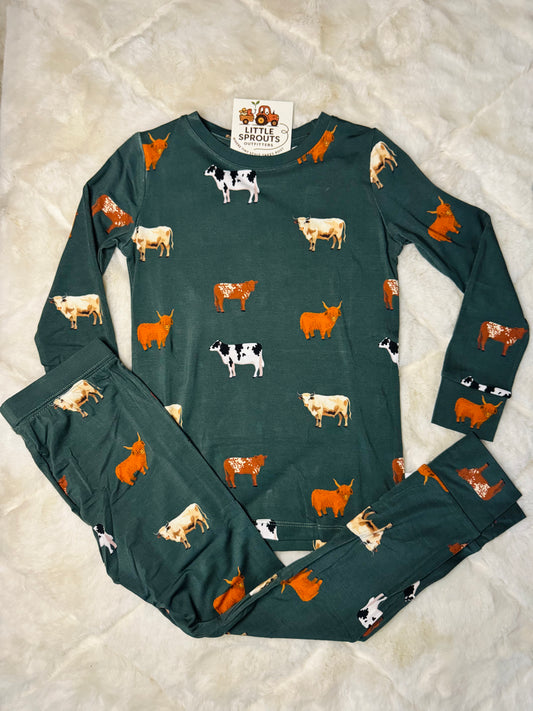 Green Cow Pajama Set