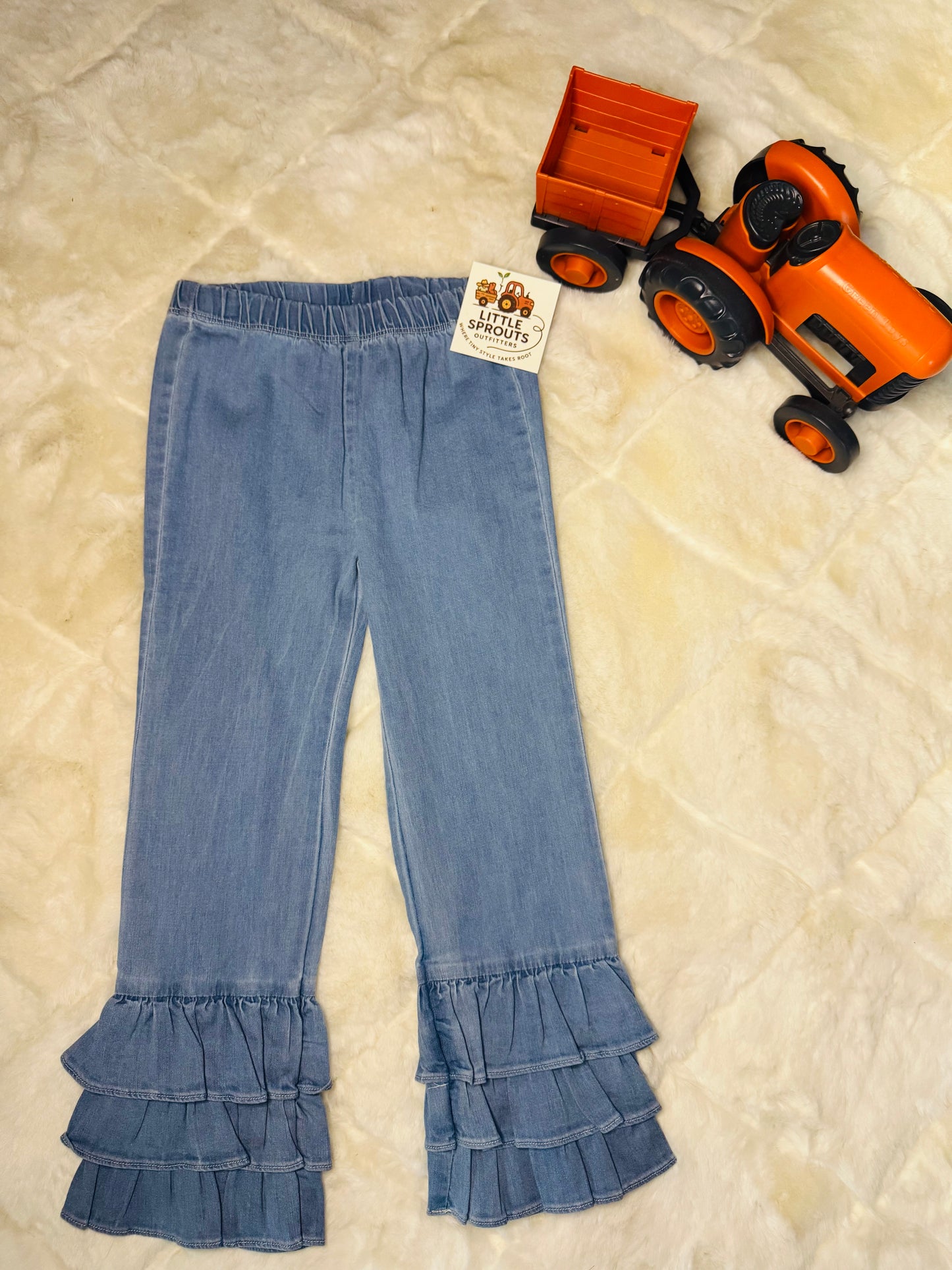 Denim Ruffle Flare Pants