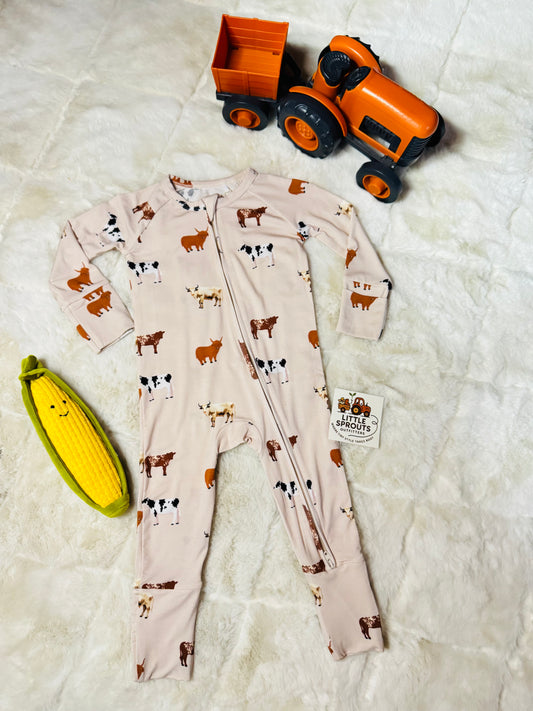 Oatmeal Cow Zipper Pajama